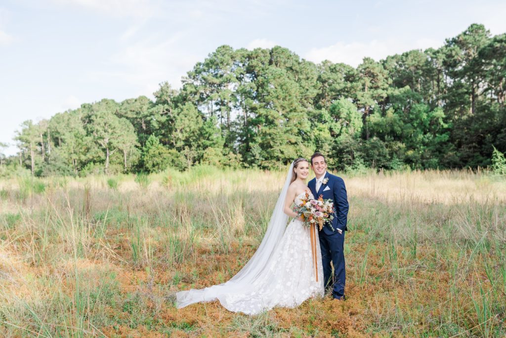 Bride and groom in South Carolina field